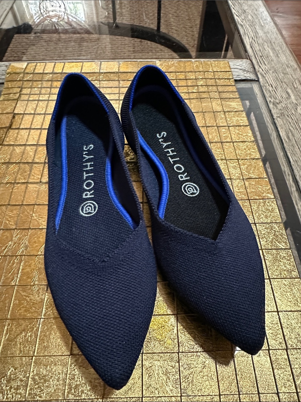 Rothy's Navy Pointed Knit Slip-On Loafers